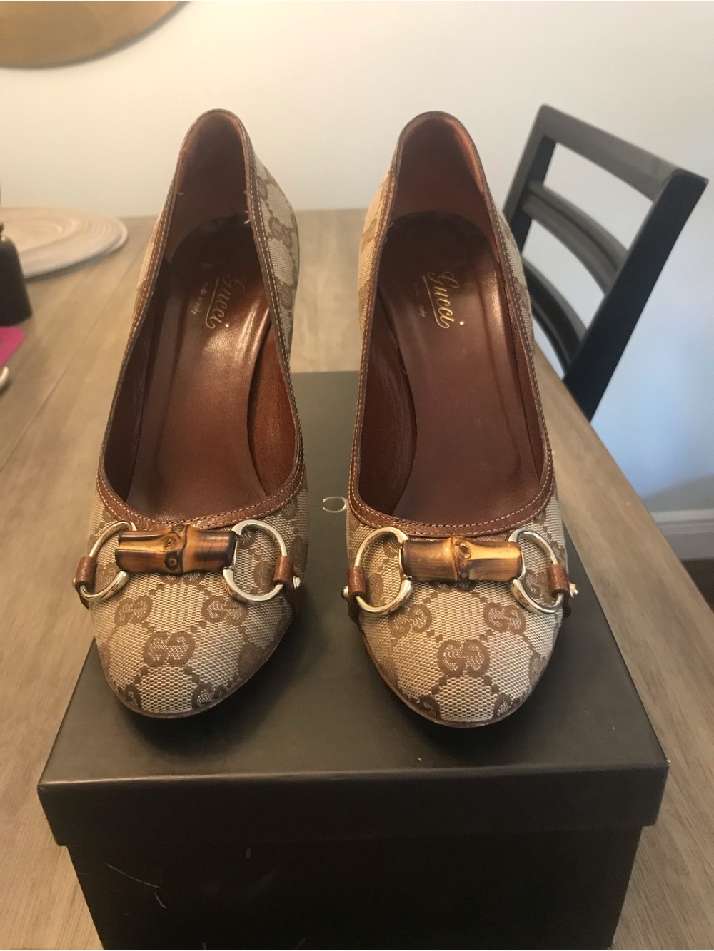 Gucci Beige/Brown GG Canvas Horsebit Heel Pumps - Picture 15 of 16